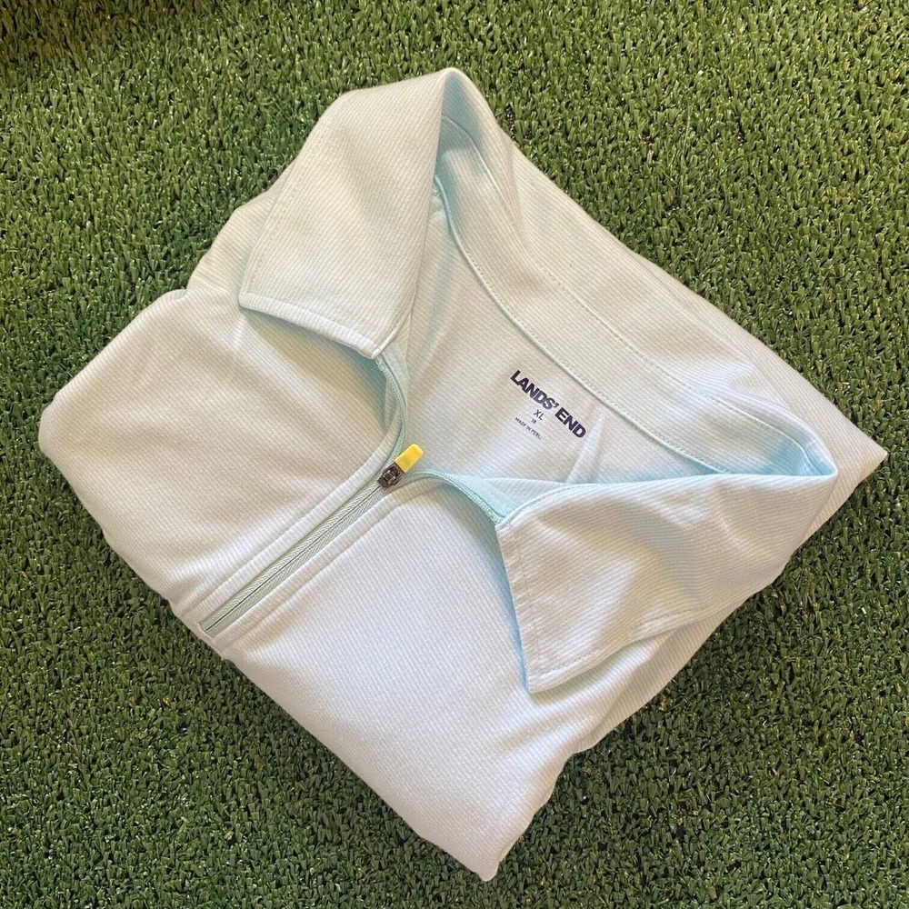 Lands End Men's Performance Short Sleeve 1/4 Zip Light Blue Size XL